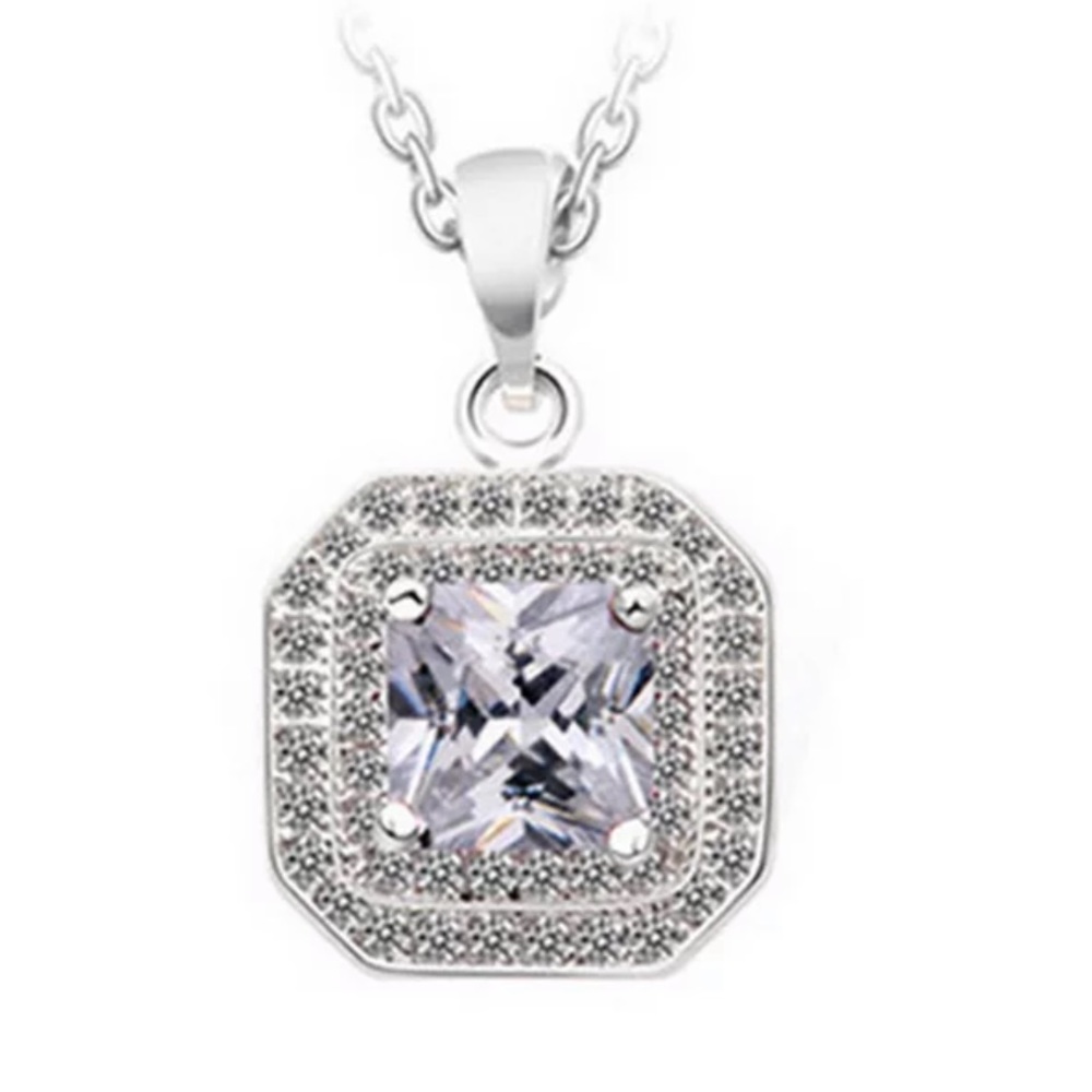 New Women’s 925 Silver Beautiful Square Diamond Necklace - Picture 3 of 3